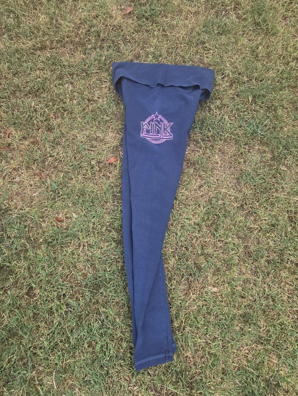 PINK Victoria's Secret Navy Fold-Over Waist Leggings with Pink Logo - Picture 3 of 4